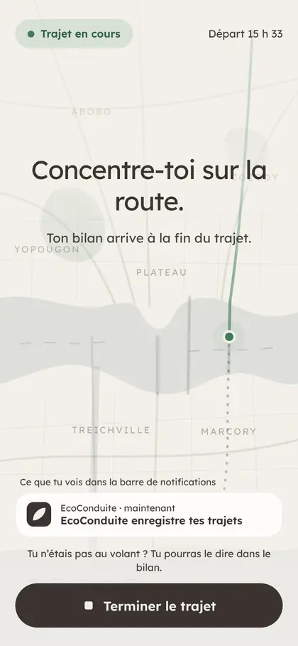 Écran de suivi  Concentre-toi sur la route